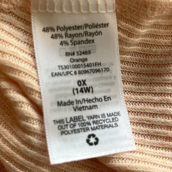 Terra & Sky Thermal Ribbed Shirt Womens Peach 0X New Too Long Sleeve Semi Fitted - Picture 8 of 10